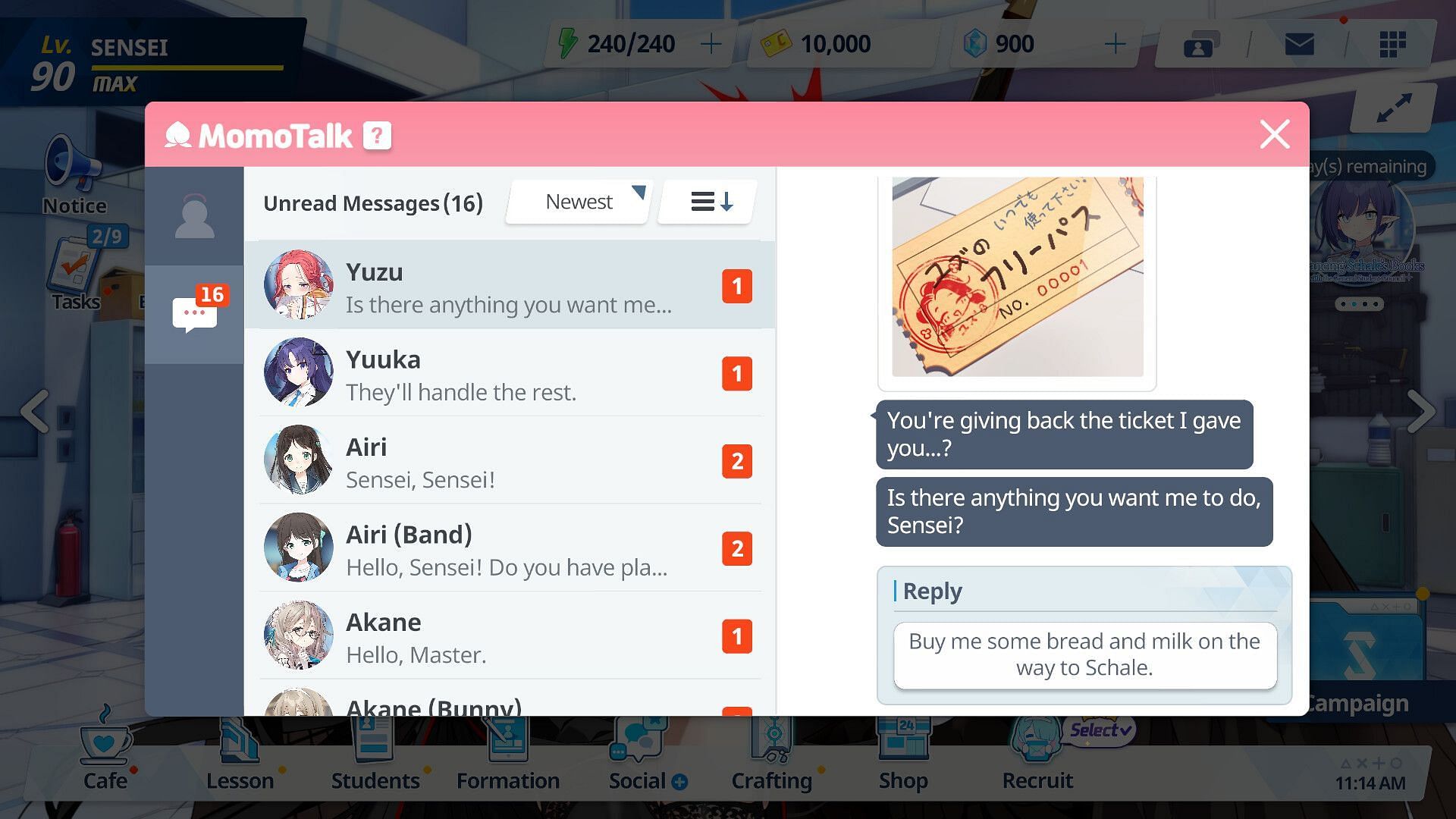 MomoTalk screen (Image via Nexon Games)